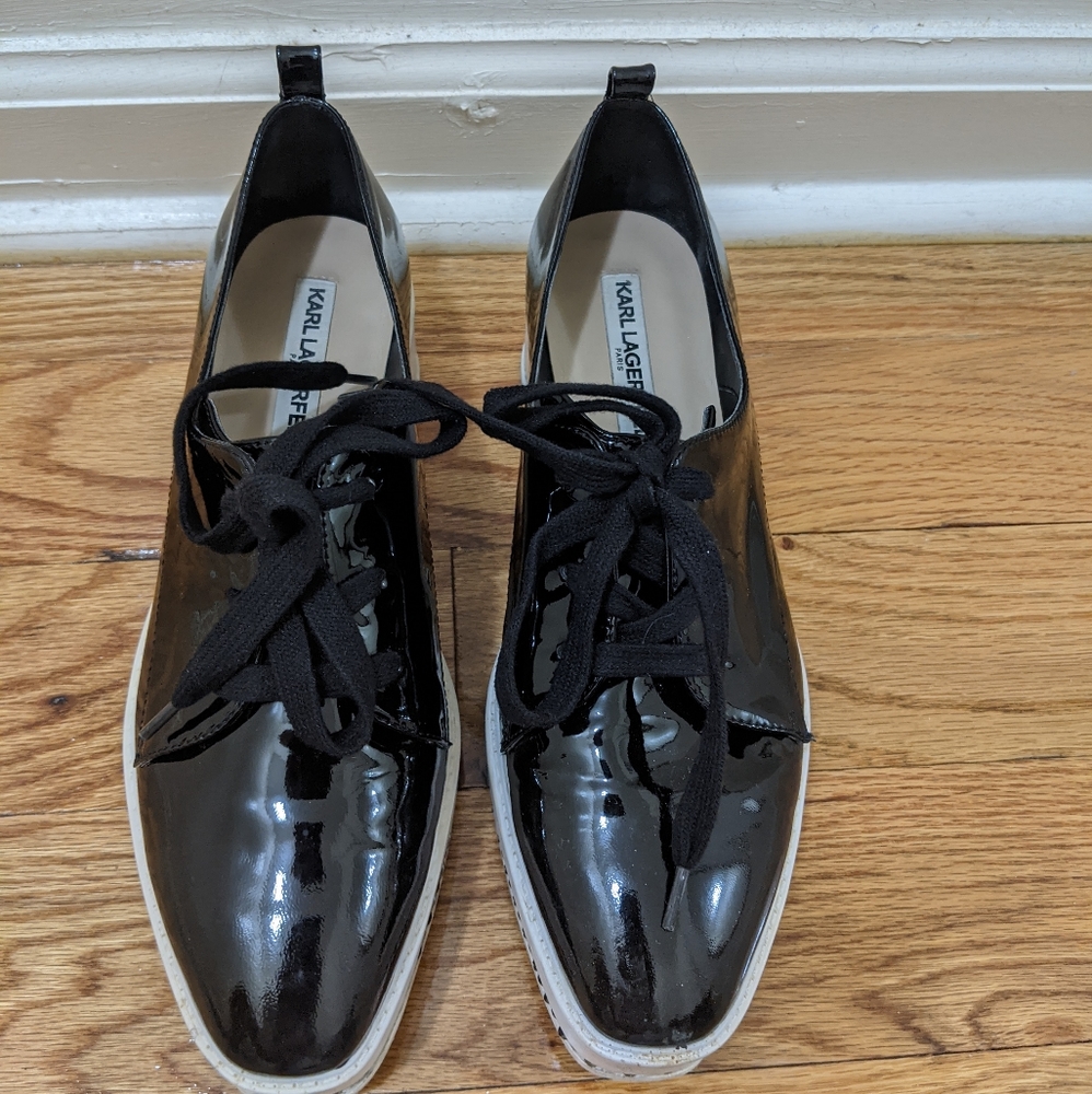 Patent black leather oxfords